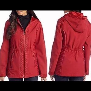 Jones New York Red Outerwear Faux Fur Hooded Mixed Media Velour Pile Coat - $180